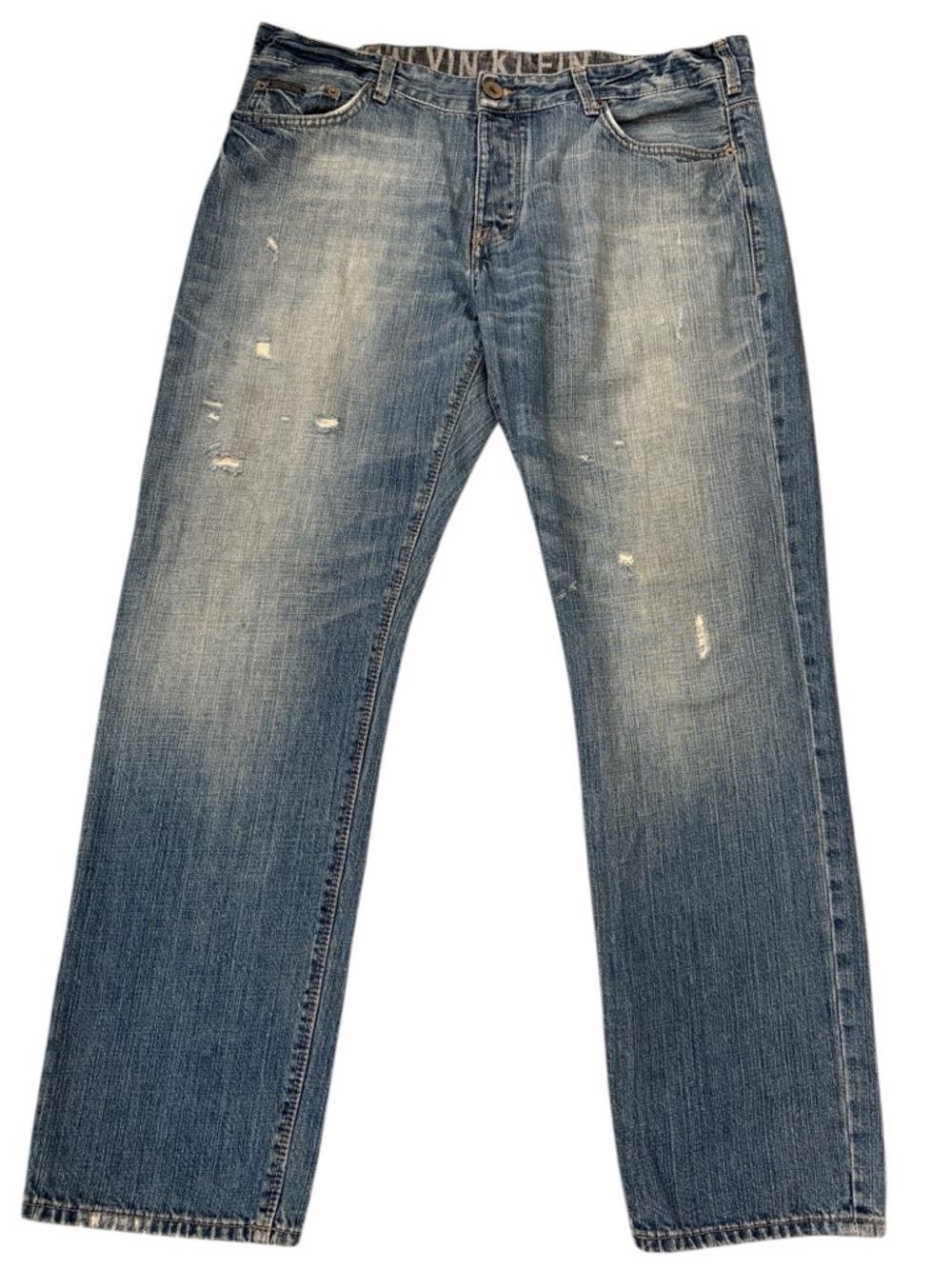 Calvin Klein Jeans Y2K Button Fly Slim Straight Distressed 38x31 Low Rise
